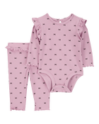 Baby Girl 2-Piece Bow Print Bodysuit Pant Set, image 1 of 3 slides