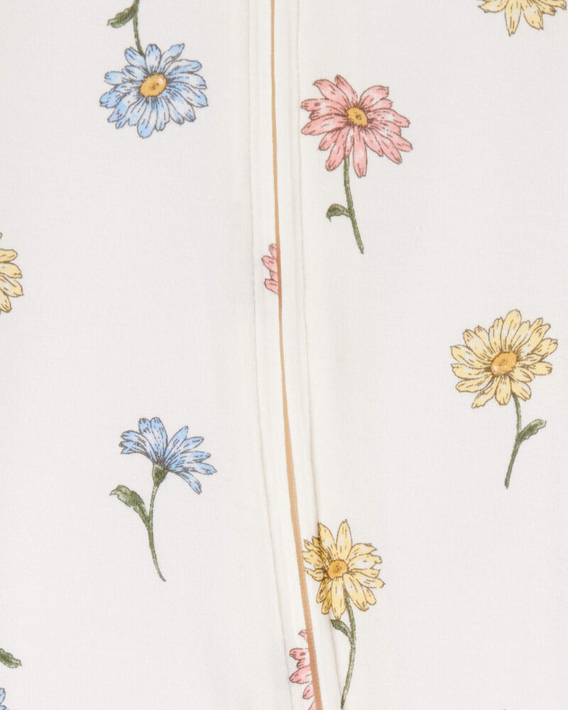 Baby Girl Floral Print 2-Way Zip PurelySoft Sleeper Pyjamas - Ivory, image 4 of 6 slides