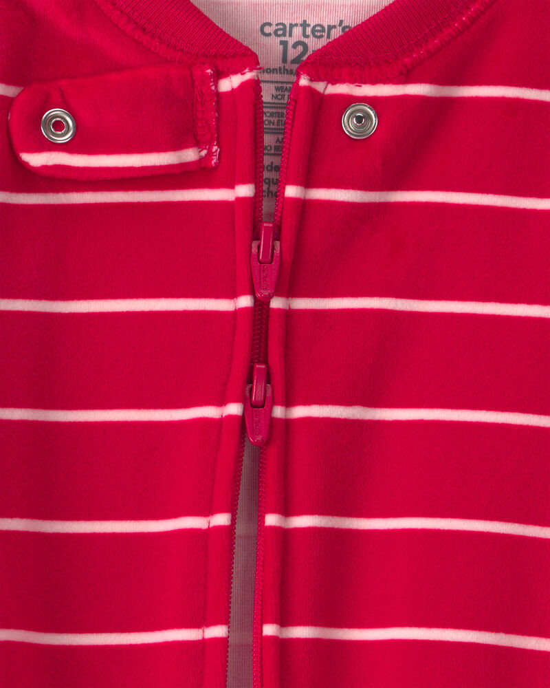 Baby Boy 1-Piece Moose Striped 2-Way Zip DreamPlush Snug Fit Footed Pyjama - Red, image 3 of 6 slides