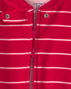 Baby Boy 1-Piece Moose Striped 2-Way Zip DreamPlush Snug Fit Footed Pyjama - Red, image 3 of 6 slides