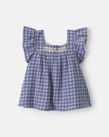 B&eacute;b&eacute; fille - Haut en serg&eacute; &agrave; carreaux - Bleu, 
