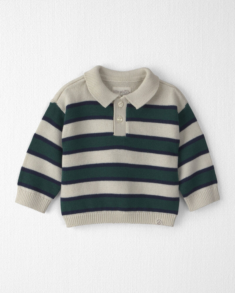 B&eacute;b&eacute; gar&ccedil;on - Chandail polo en tricot de coton biologique &agrave; rayures, image 1 sur 3 diapositives