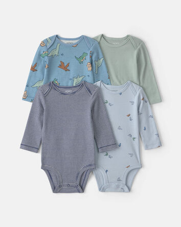 Baby Boy 4-Pack Dinosaur Long-Sleeve Bodysuits, 