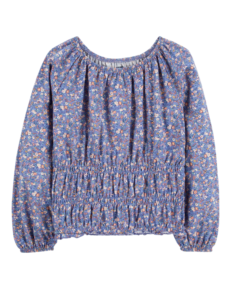 Kid Floral Print Smocked Top, image 1 of 3 slides
