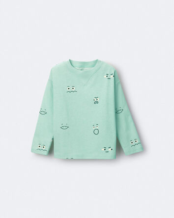 Toddler Boy Emotions Long Sleeve Relaxed Graphic Tee - Green, 