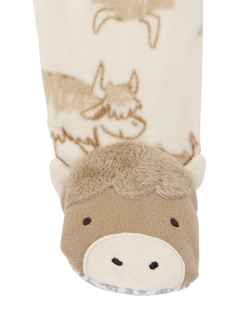 Toddler 1-Piece Cow Print Fleece Footie Pyjamas, 