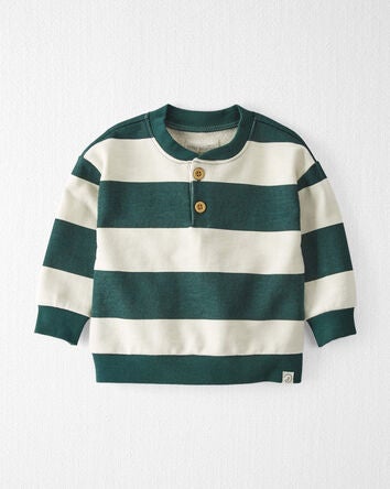 Baby Organic Cotton Fleece Henley in Stripes, 