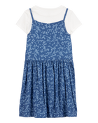 Kid 2-Piece Tee & Floral Dress Set - Blue/White, image 2 of 6 slides