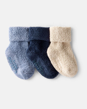 Baby Boy 3-Pack Foldover Booties - Grey/Brown/Navy, 