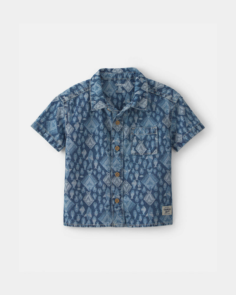 Tout-petit gar&ccedil;on - Chemise boutonn&eacute;e &agrave; manches courtes en chambray de denim &agrave; motif poisson, image 1 sur 2 diapositives