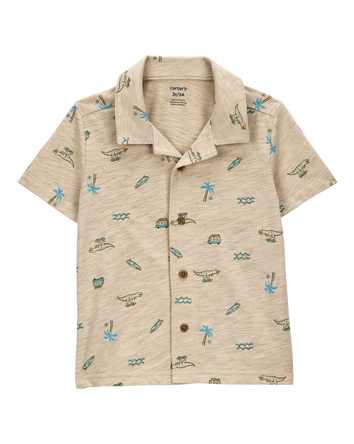 Baby Beach Print Knit Short-Sleeve Fashion Top - Khaki, 