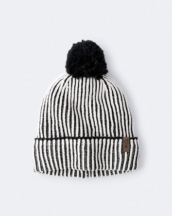 Tout-petit - Bonnet rayé à pompon – Noir/Blanc, 