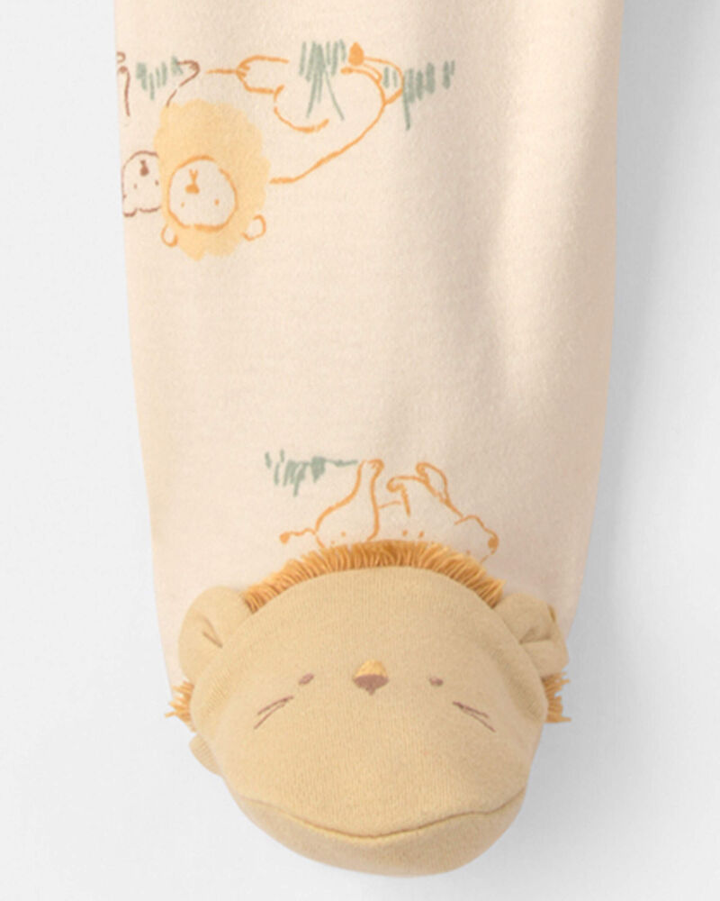 Baby Lion 100% Cotton 2-Way Zip Sleeper - Cream, image 4 of 5 slides