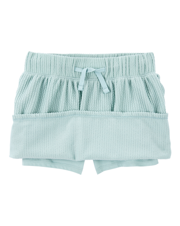 Kid Ribbed Textured Drawstring Skort -  Green, 