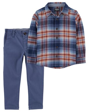 Toddler 2-Piece Flannel Button-Front Shirt & Chino Pants Set, 