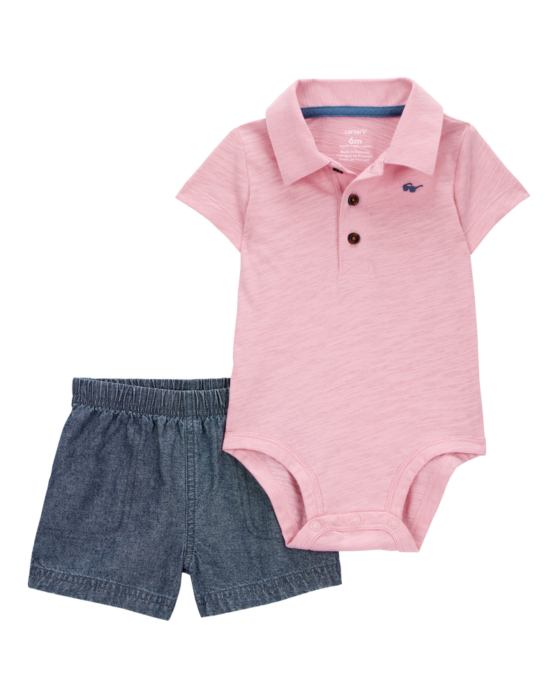 Baby 2-Piece Polo Bodysuit & Short Set, image 1 of 3 slides