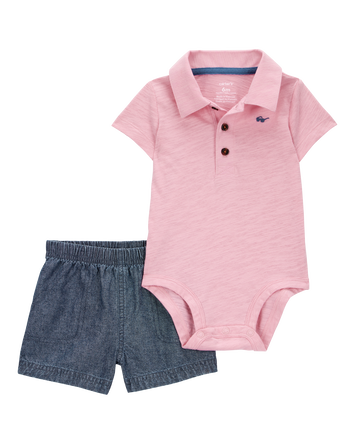 Baby 2-Piece Polo Bodysuit & Short Set, 