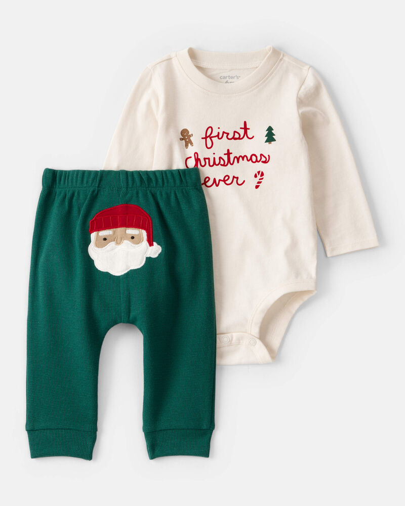 Baby 2-Piece My First Christmas Long-Sleeve Bodysuit & Pant Set - Cream/Green, image 1 of 7 slides