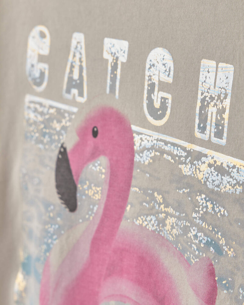 Girls 'Catch Me Poolside' Flamingo Graphic Tee - Cream, image 2 of 4 slides