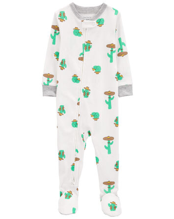 Pyjama 1 pièce à pieds en coton ajusté à motif de cactus, 