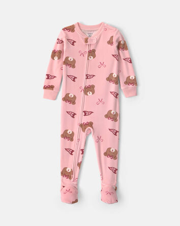Toddler Girl 1-Piece Bears & Bows DreamPlush Snug Fit Footed Pyjama - Pink, 