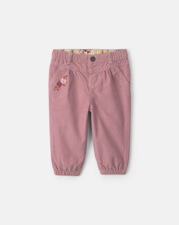 Baby Girl Floral Corduroy Baggy Pants - Purple, 