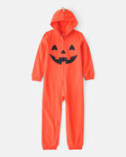 Kid Halloween Jack-O-Lantern Hooded Zip-Up Jumpsuit, image 1 of 3 slides