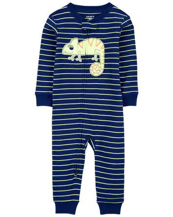 Pyjama 1 pièce sans pieds en coton ajusté à motif de caméléon, 