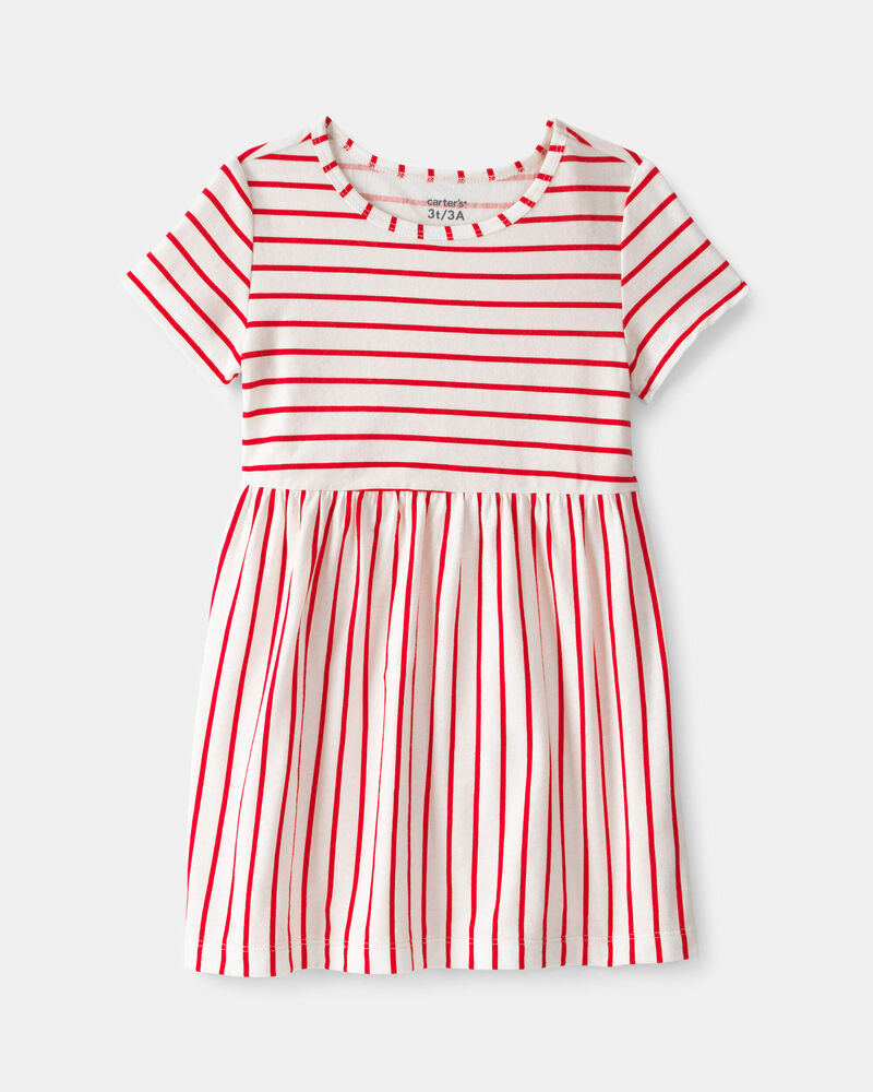 Toddler Girl Striped Short-Sleeve Dress - Red/Ivory, image 1 of 5 slides
