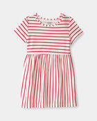 Toddler Girl Striped Short-Sleeve Dress - Red/Ivory, image 1 of 5 slides