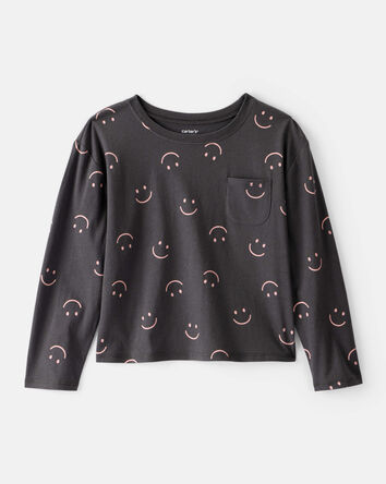 Filles - T-shirt imprimé Smiley Face à manches longues - Noir, 