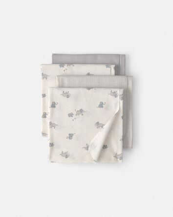 Baby 4-Pack Elephant Receiving Blankets - Grey/Ivory, 