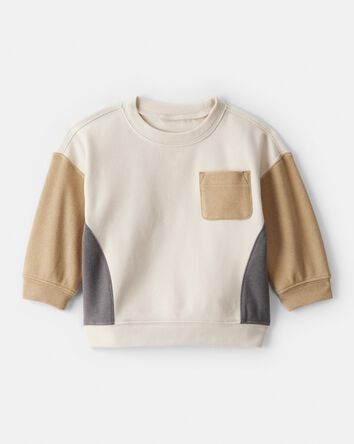 Baby Boy Colourblock French Terry Long-Sleeve Pullover Sweatshirt - Tan, 