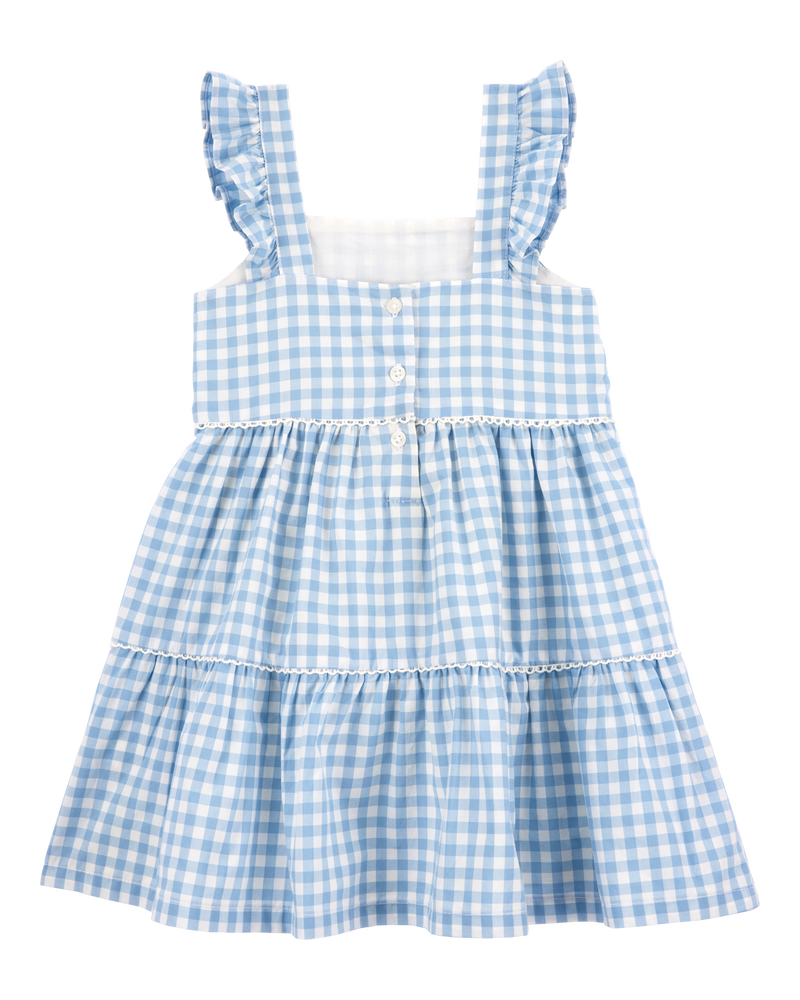 Toddler Gingham Short-Sleeve Dress - Blue, image 2 of 4 slides