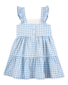 Toddler Gingham Short-Sleeve Dress - Blue, image 2 of 4 slides