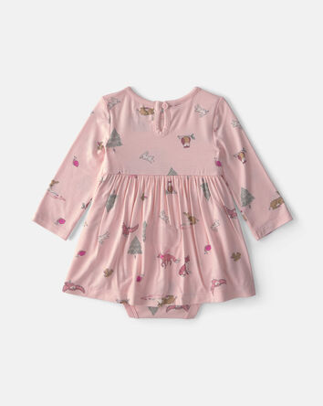 Baby Girl Woodland PurelySoft&trade; Long-Sleeve Bodysuit Dress - Pink, 