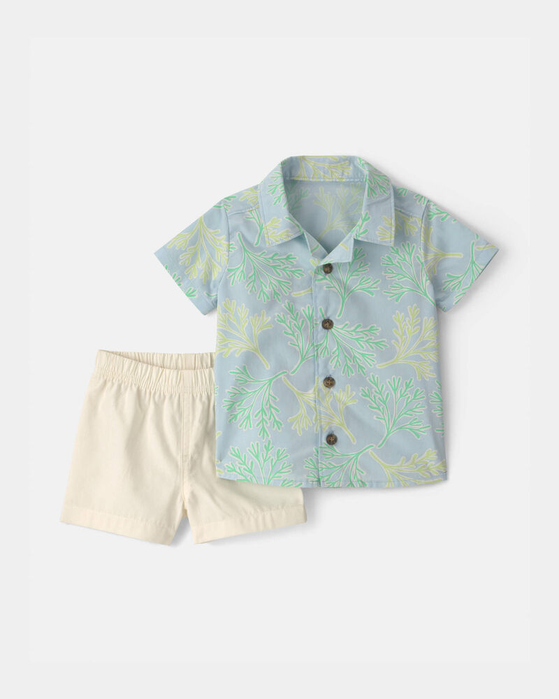 Baby Boy 2-Piece Coral Top & Short Set - Blue/Ivory, image 1 of 3 slides