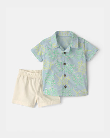 Baby Boy 2-Piece Coral Top & Short Set - Blue/Ivory, 