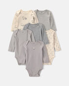 Baby 6-Pack Sheep Long-Sleeve Bodysuits - Grey/White, image 1 of 8 slides