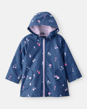 Toddler Girl Mushroom & Flower Print Rain Jacket - Navy, 