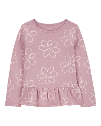 Enfant T-shirt péplum à manches longues en jersey à motifs de fleurs, 