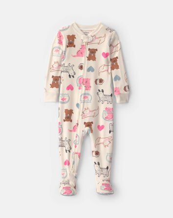 Baby Girl 1-Piece Pets 2-Way Zip DreamPlush Snug Fit Pyjama - Cream, 