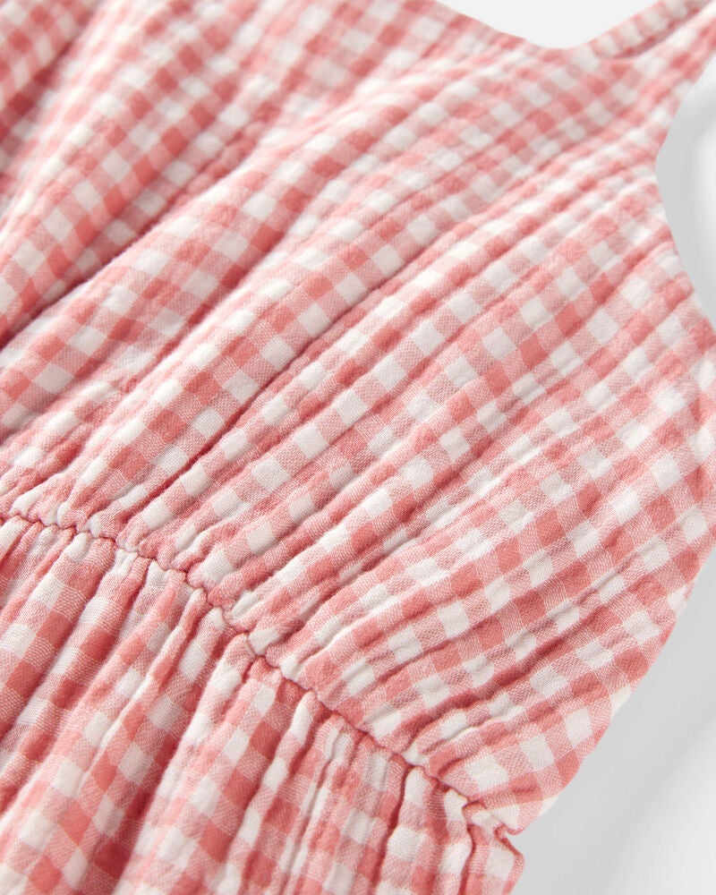 Kid Organic Cotton Gauze Gingham Jumpsuit, image 2 of 4 slides