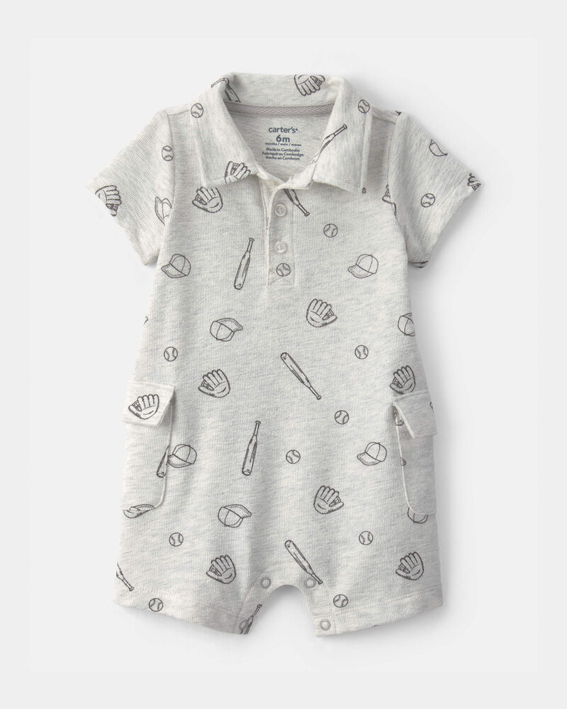 B&eacute;b&eacute; gar&ccedil;on - Barboteuse &agrave; motif de sport - Gris, image 1 sur 2 diapositives