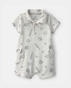 B&eacute;b&eacute; gar&ccedil;on - Barboteuse &agrave; motif de sport - Gris, image 1 sur 2 diapositives