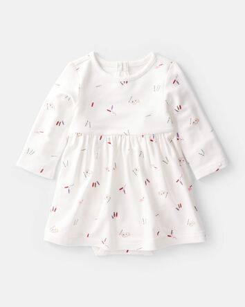 Baby Girl Paint Print PurelySoft Short-Sleeve Bodysuit Dress - Ivory, 
