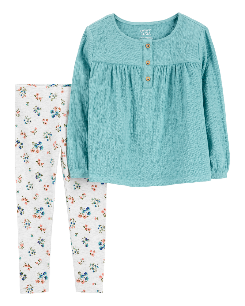 Toddler 2-Piece Gauze Top & Floral Legging Set, image 1 of 3 slides