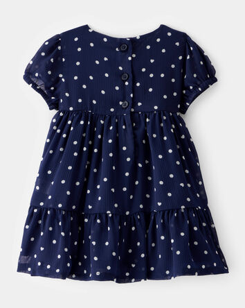 Baby Chiffon Crinkle Polka Dot Dress - Navy, 