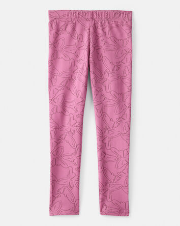 Filles - Legging extensible à enfiler en coton à motif papillon – Rose, 