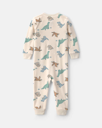 Baby Boy 1-Piece Dino 2-Way Zip DreamPlush Snug Fit Pyjama - Cream, 